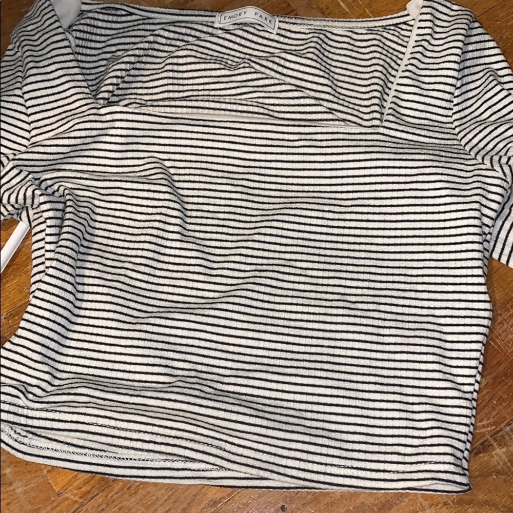 Striped long sleeve square neck crop top